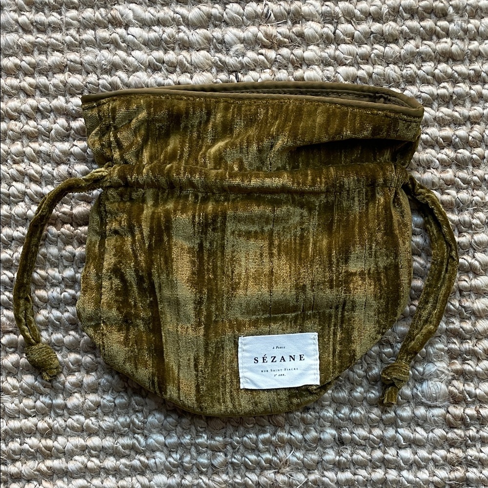 Sezane Olive Green Velvet Cosmetic Bag